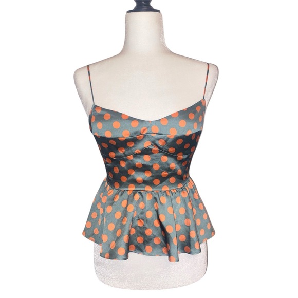 Zara Tops - Zara Polka Dot Peplum Cami Top - Green with Orange Dots